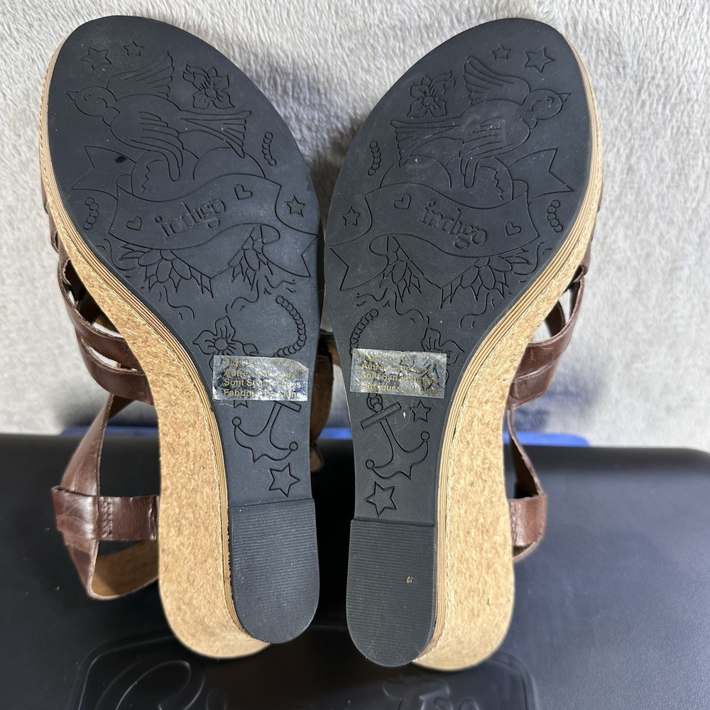 Clarks Indigo Brown Leather Cork Wedge Sandals Size 10 M Strappy Slingback - Picture 7 of 7
